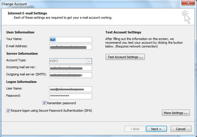 how to change email server settings in outlook 2007